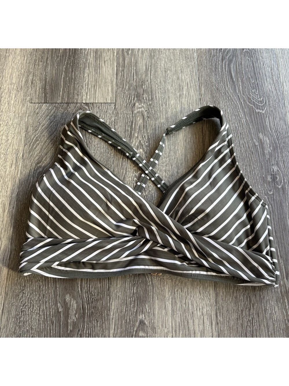 Sea Level Swim Australia Olive Green Stripped Swim Top Size 12